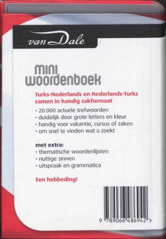 Achterkant van Van Dale Miniwoordenboek Turks