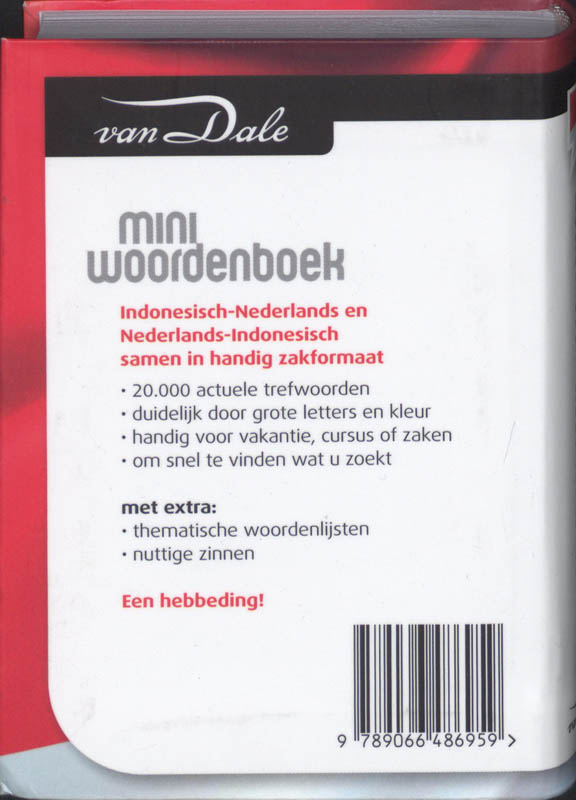 Achterkant van Van Dale miniwoordenboek Indonesisch