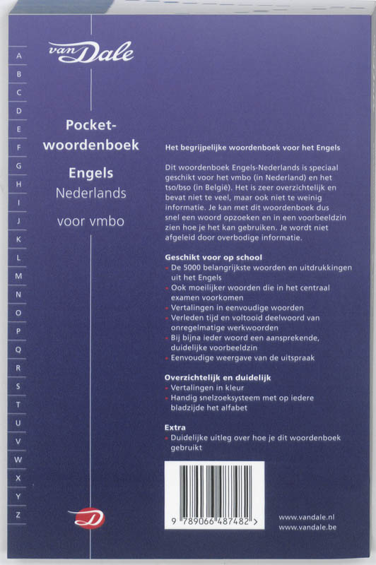 Achterkant van Van Dale Pocketwoordenboek Engels-Nederlands voor vmbo