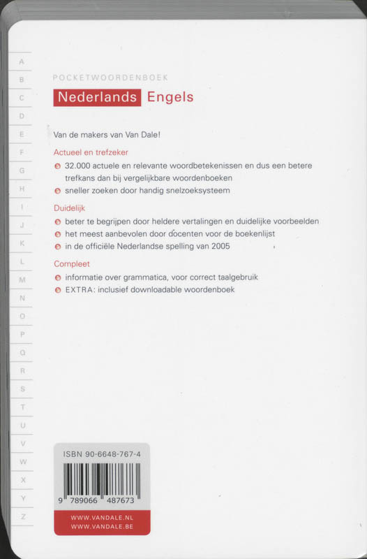 Achterkant van Pocketwoordenboek Nederlands- Engels