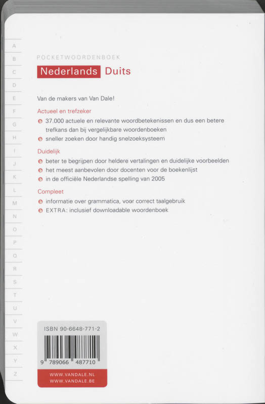 Achterkant van Pocketwoordenboek Nederlands- Duits