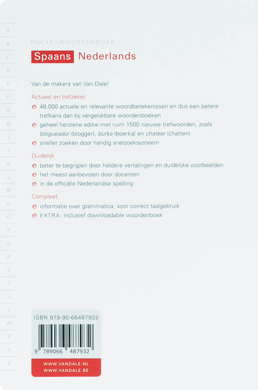 Achterkant van Van Dale Pocketwoordenboek Spaans-Nederlands
