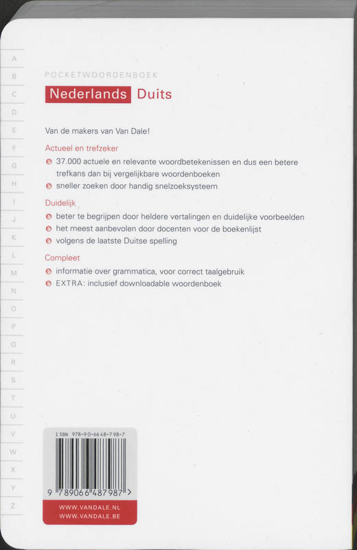 Achterkant van Van Dale Pocketwoordenboek Nederlands-Duits