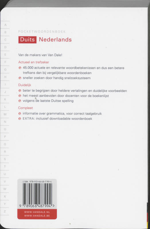 Achterkant van Van Dale Pocketwoordenboek Duits-Nederlands