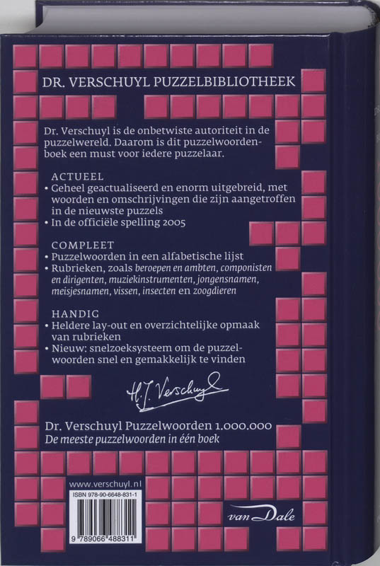 Achterkant van Dr. Verschuyl Puzzelwoorden 1.000.000