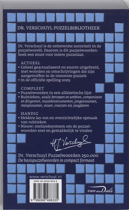 Achterkant van Dr. Verschuyl Puzzelwoorden 250.000