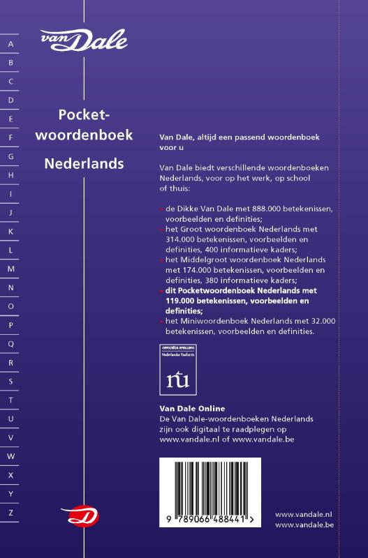 Achterkant van Van Dale Pocketwoordenboek Nederlands