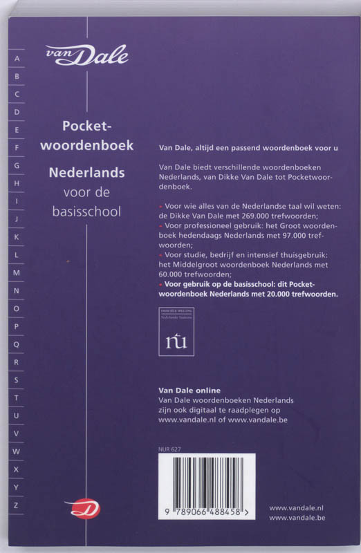 Achterkant van Van Dale Pocketwoordenboek Nederlands voor de basisschool