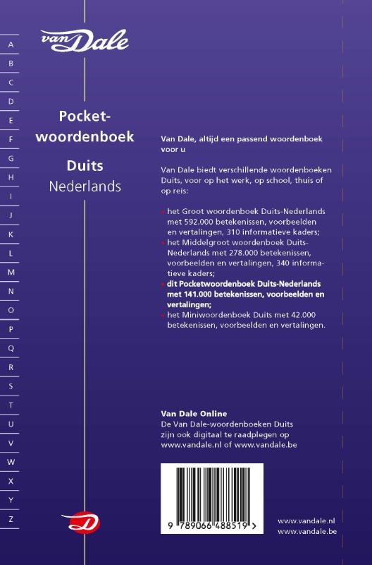 Achterkant van Van Dale Pocketwoordenboek Duits-Nederlands