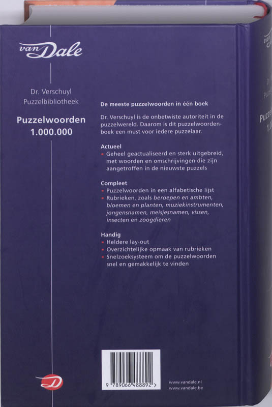 Achterkant van Van Dale Dr. Verschuyl Puzzelwoorden 1.000.000