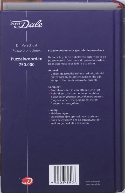 Achterkant van Van Dale Dr. Verschuyl Puzzelwoorden 750.000