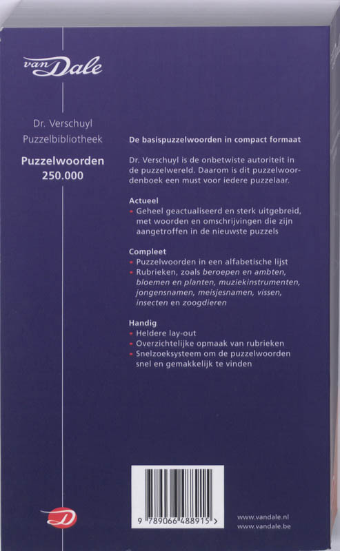 Achterkant van Van Dale Dr. Verschuyl Puzzelwoorden 250.000