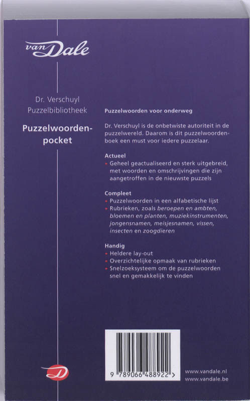 Achterkant van Van Dale Dr. Verschuyl Puzzelwoorden Pocket
