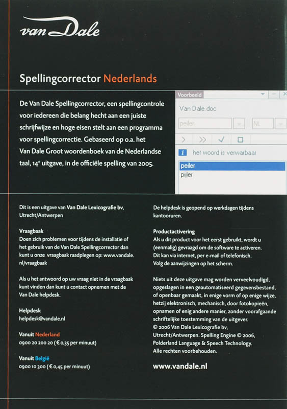 Achterkant van Van Dale Spellingcorrector 2.0