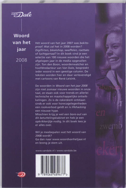 Achterkant van Van Dale Woord van het jaar 2008