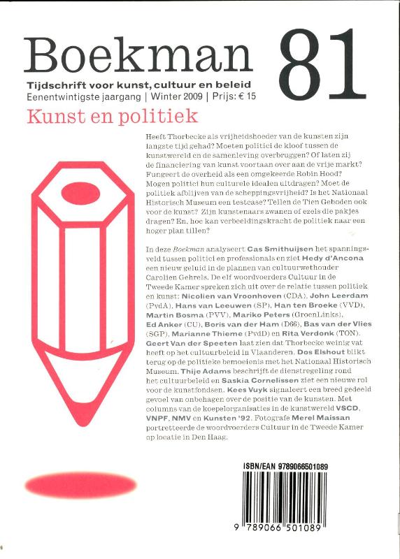 Achterkant van Kunst en politiek