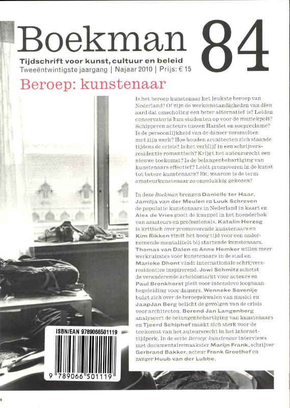 Achterkant van Beroep: kunstenaar