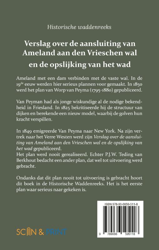 Achterkant van Verslag over de aansluiting van Ameland aan den Vrieschen wal en de opslijking van het wad