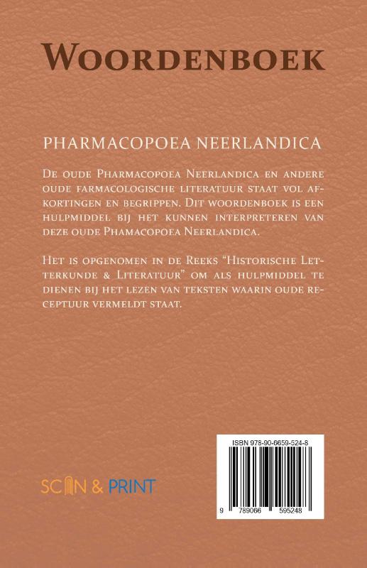 Achterkant van Woordenboek voor de Pharmacopoea Neerlandica