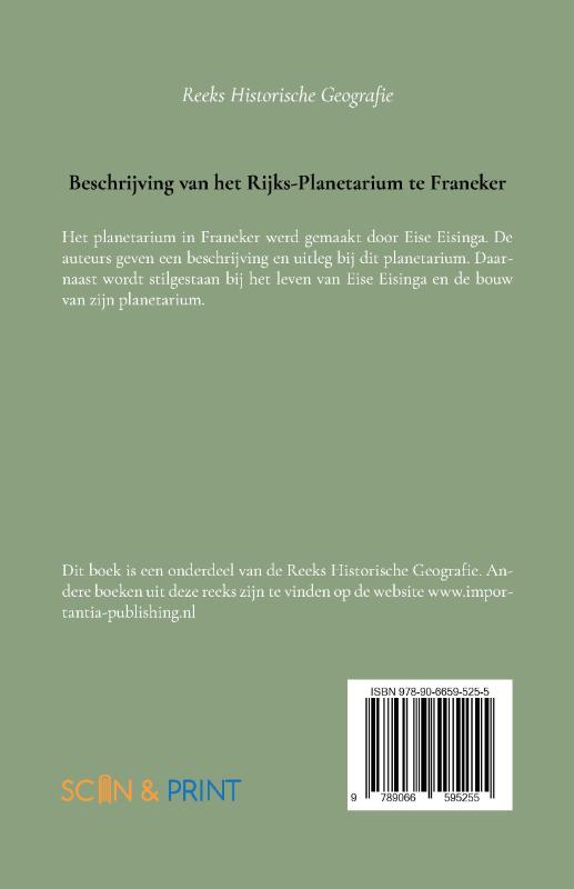 Achterkant van Beschrijving van het Rijks-Planetarium te Franeker