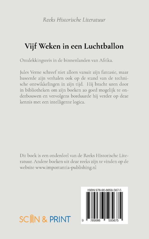 Achterkant van Vijf weken in een luchtballon