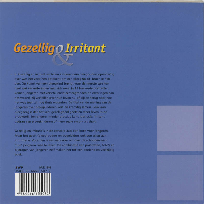 Achterkant van Gezellig en irritant
