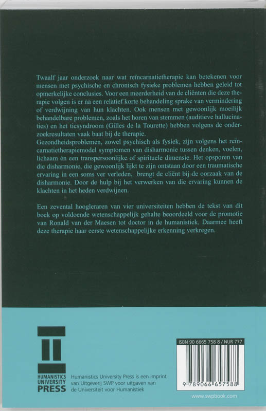 Achterkant van Onderzoek naar het effect van en de clientsatisfactie over reïncarnatietherapie