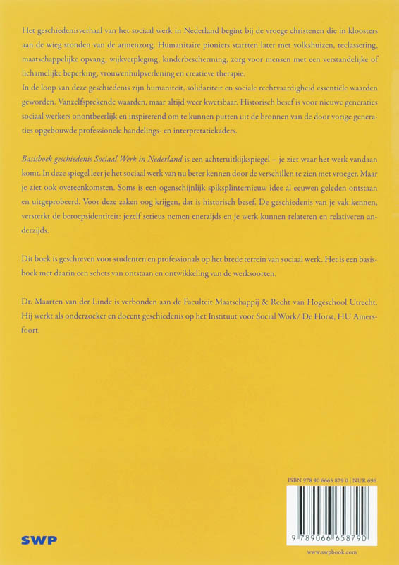 Achterkant van Basisboek geschiedenis Sociaal Werk in Nederland