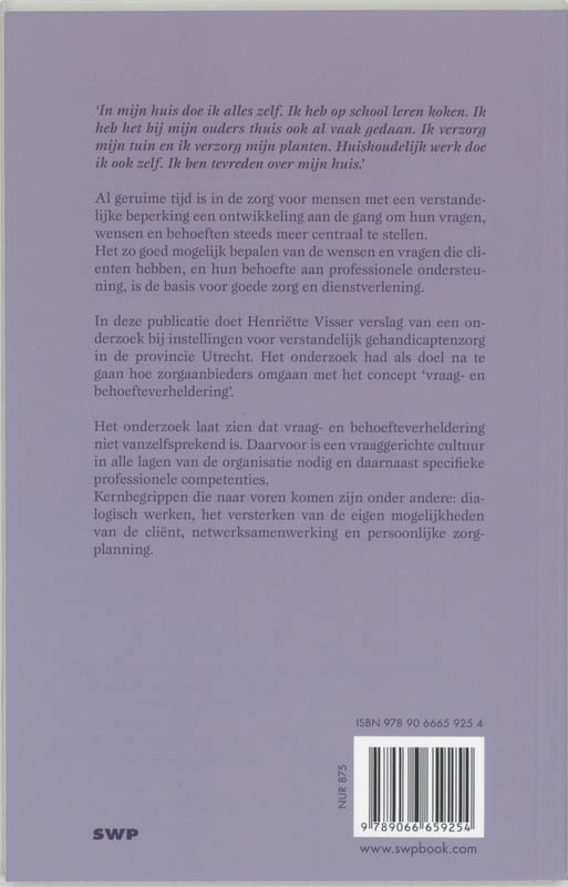 Achterkant van Vraagverheldering in de zorg voor mensen met een verstandelijke beperking