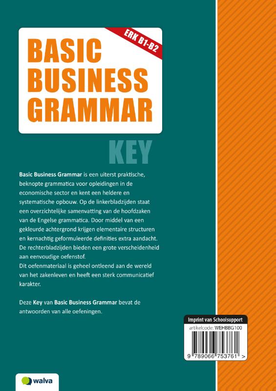 Achterkant van Basic Business Grammar, key
