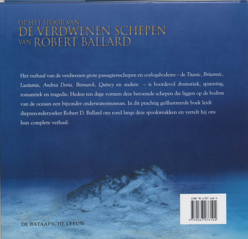 Achterkant van Op het spoor van de verdwenen schepen van Robert Ballard