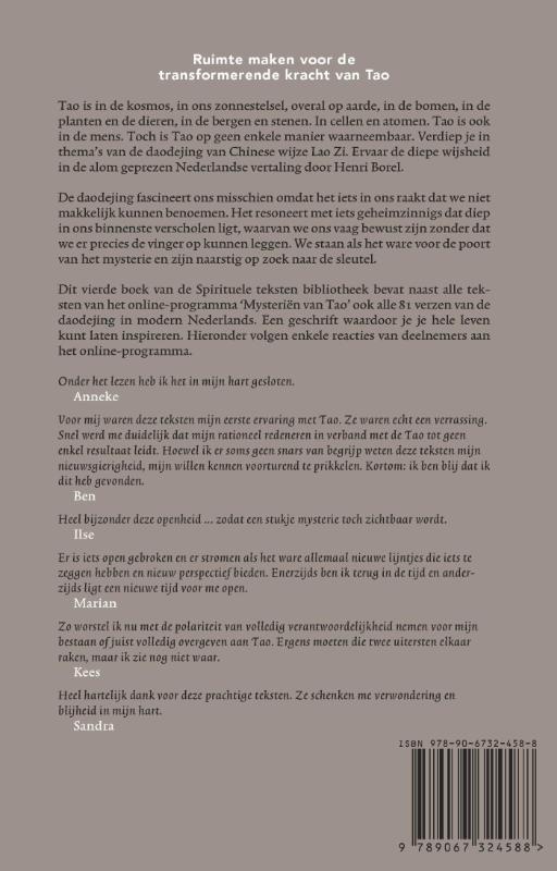 Achterkant van Mysteriën van Tao en de Daodejing