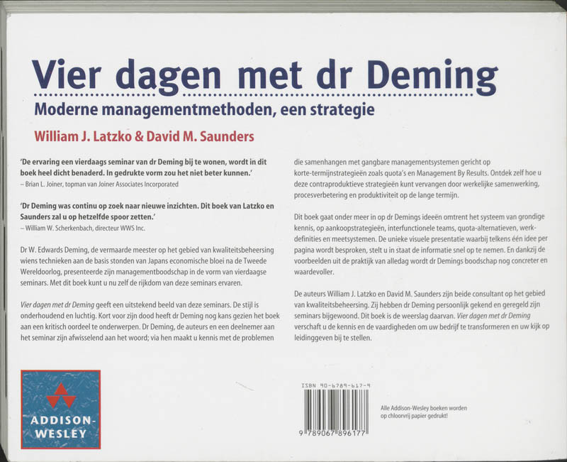 Achterkant van Vier dagen met dr Deming