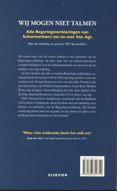 Achterkant van Wij mogen niet talmen