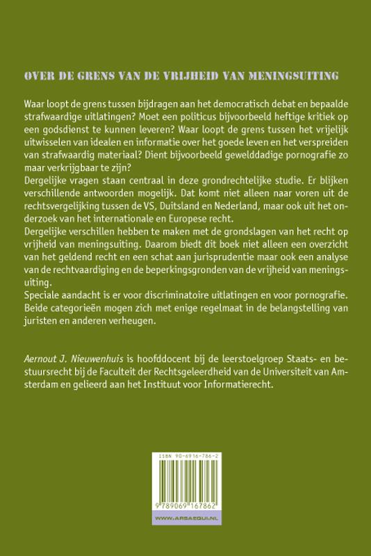 Achterkant van Over de grens van de vrijheid van meningsuiting
