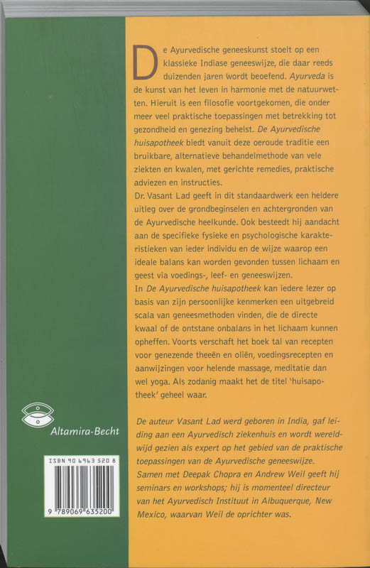 Achterkant van De ayurvedische huisapotheek