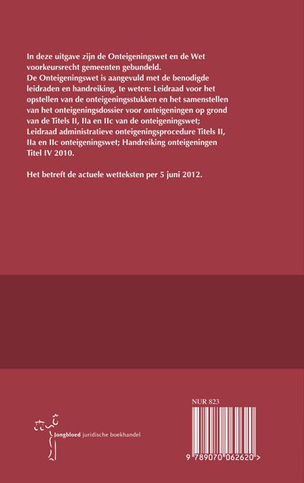 Achterkant van Wettenbundel onteigeningswet Wet voorkeursrecht gemeenten