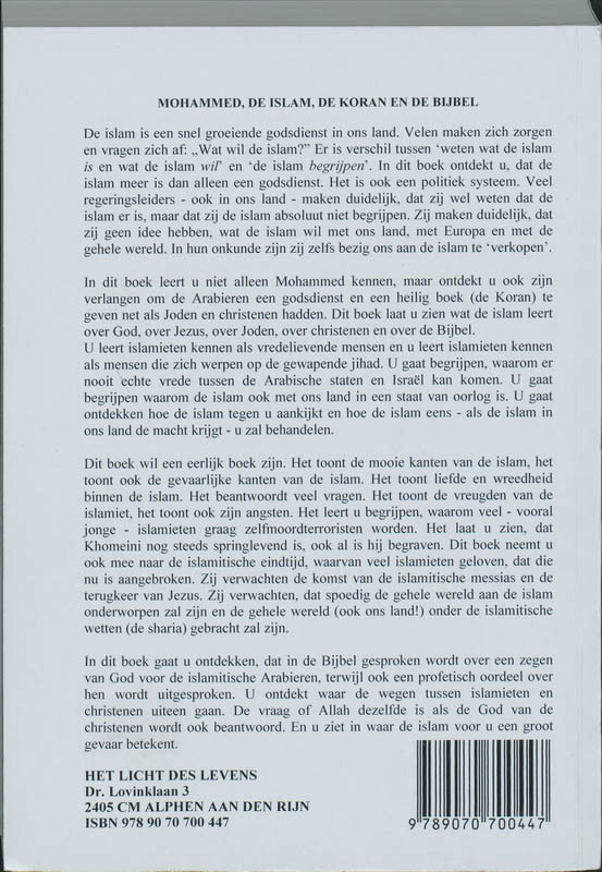 Achterkant van Mohammed, de islam, de koran en de Bijbel