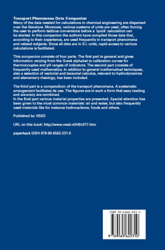 Achterkant van Transport Phenomena Data Companion