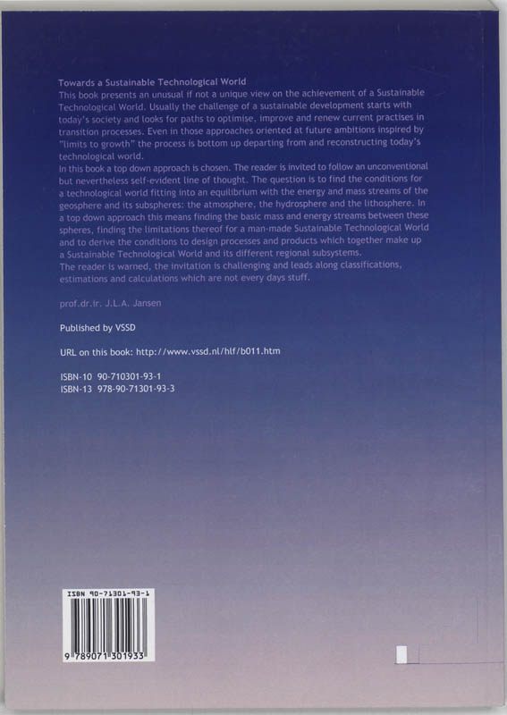 Achterkant van Towards a Sustainable Technological World
