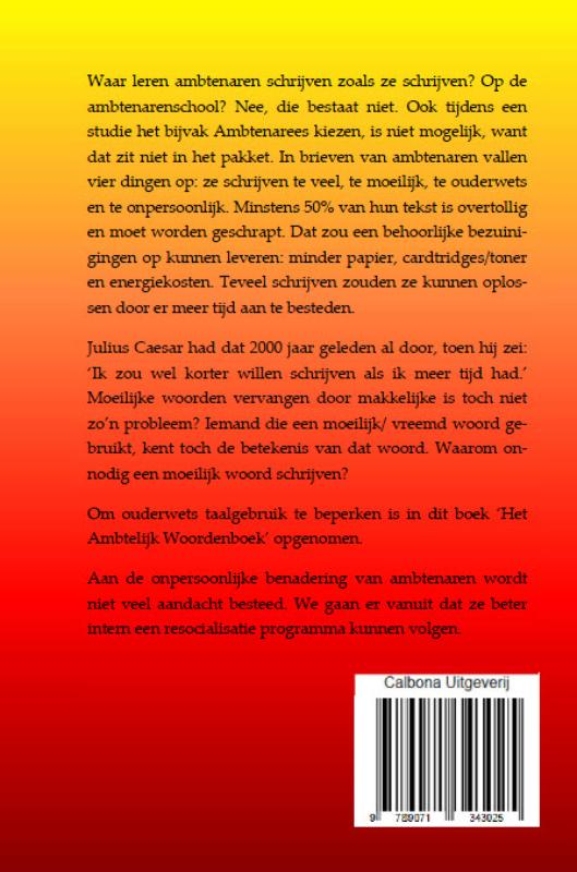 Achterkant van Ambtenaren Wartaal