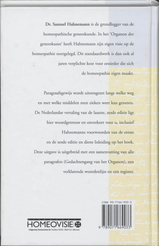 Achterkant van Organon der geneeskunst