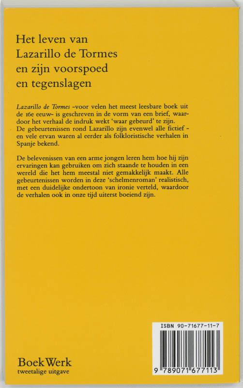 Achterkant van Het leven van Lazarillo de Tormes en zijn voorspoed en tegenslagen La vida de Lazarillo de Tormes y de sus fortunas y adversidades