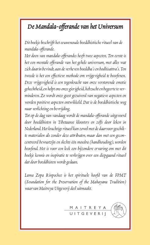Achterkant van Mandala offerande van het universum