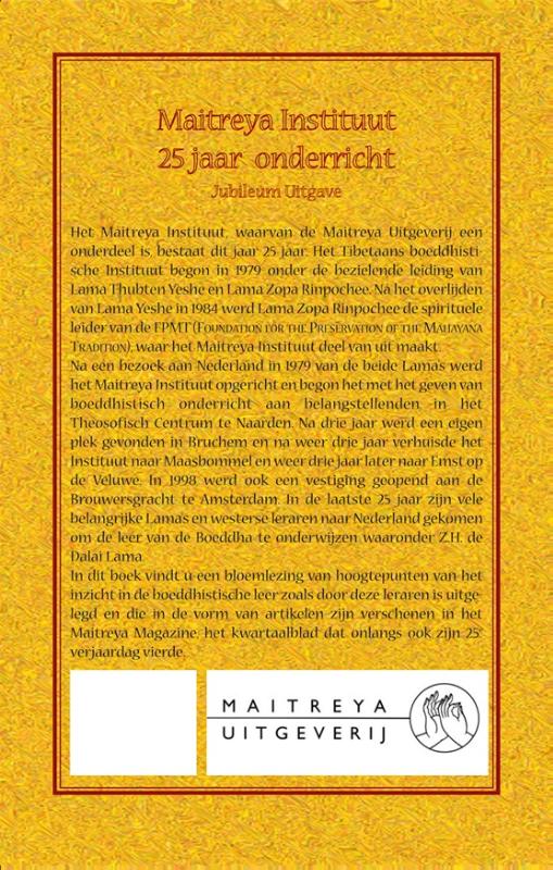 Achterkant van Maitreya Instituut 25 jaar onderricht