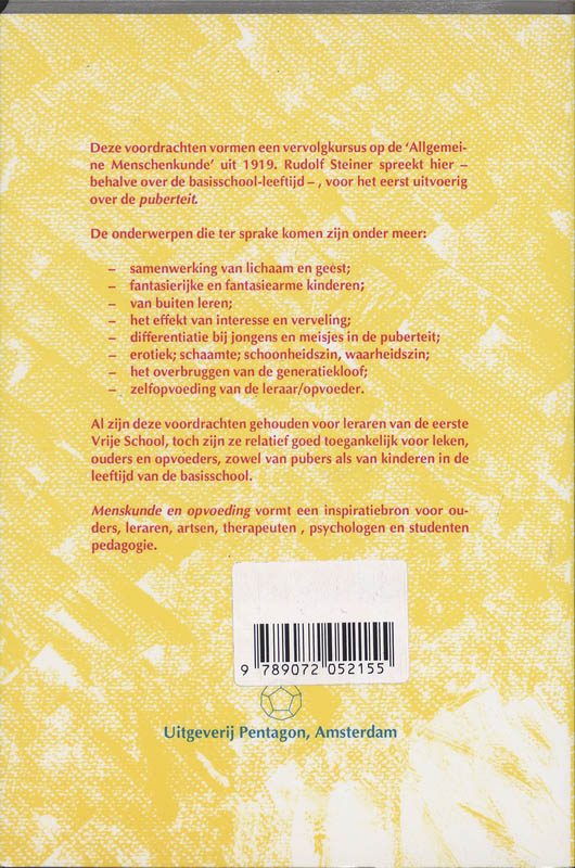 Achterkant van Menskunde en opvoeding