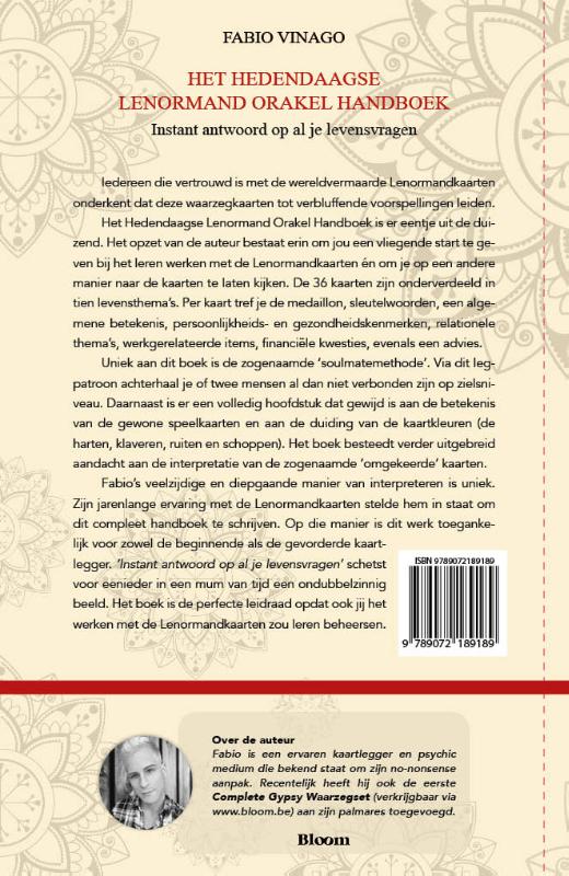 Achterkant van Het hedendaagse Lenormand Orakel Handboek