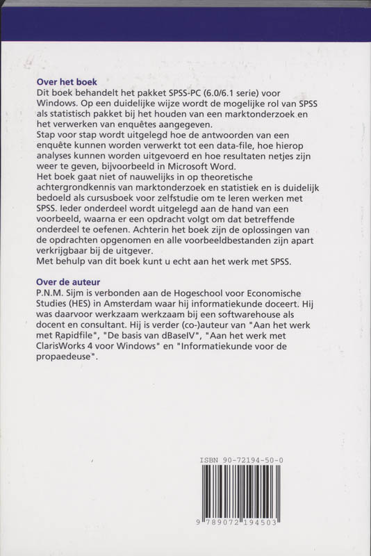 Achterkant van Aan het werk met SPSS