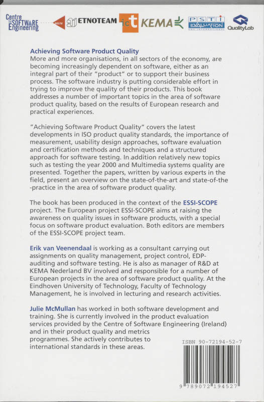Achterkant van Achieving software product quality