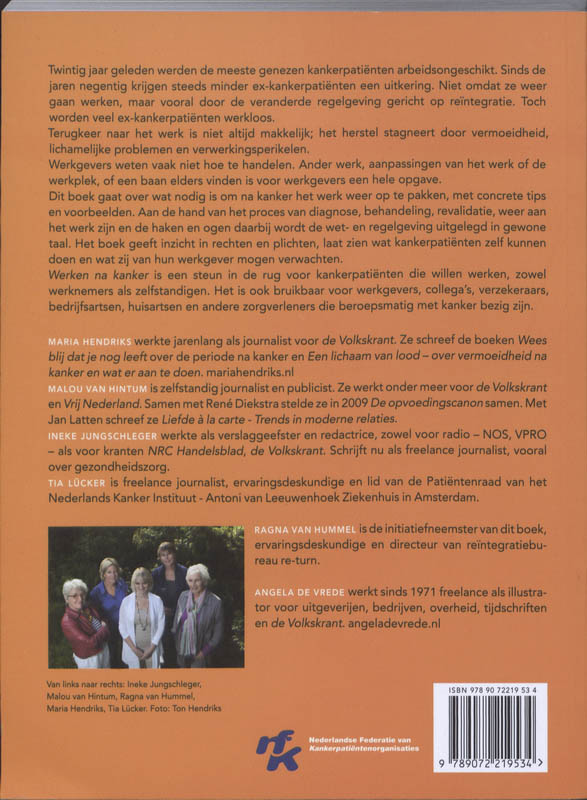 Achterkant van Werken na kanker